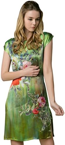 Pure Silk Pajamas Women's Crew Neck Slim Waist Sexy Dress Improved Cheongsam Color 3