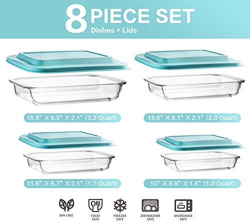 8-Piece Deep Glass Baking Dish Set with Plastic lids,Rectangular Glass Bakeware Set with BPA Free Lids, Baking Pans for… - Image 2
