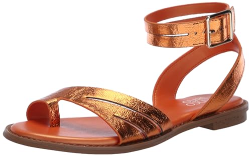 Franco Sarto Womens Greene Ankle Strap Flat Sandals Metallic Orange 7 M