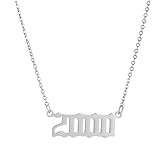 SKQIR Birth Years Necklace,Initial Year Number Pendant Necklace Birthday Gift Charm Friendship Old English Arabic Mumerals Stainless steel Necklace Jewelry for Women Girl