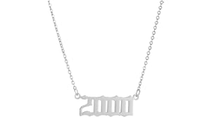 SKQIR Birth Years Necklace,Initial Year Number Pendant Necklace Birthday Gift Charm Friendship Old English Arabic Mumerals Stainless steel Necklace Jewelry for Women Girl