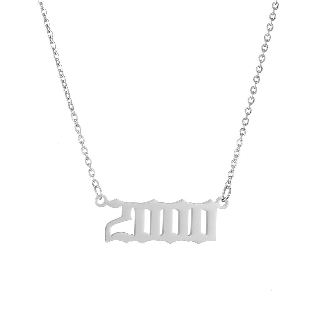 AFSTALR Birthday Year Necklace Women Silver Pendant Jewellry Birthday Gifts Custom Year 2000 Silver