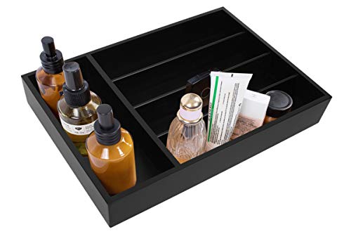 Silverware Utensil Tray Wooden Cutlery Drawer Dividers 5 Compartments Flatware Organizer Storage Holder Black Color Bamboo Flatware Organizer Good for Kitchen Office Supplies Cosmetics