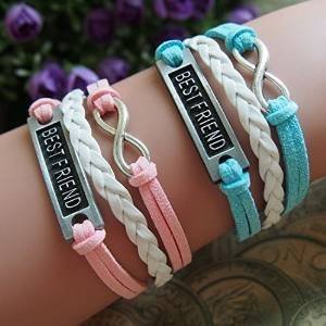 NUOLUX 2ST Armband für besten Freund PU Zieharmband Wirstband (rosa + blau)