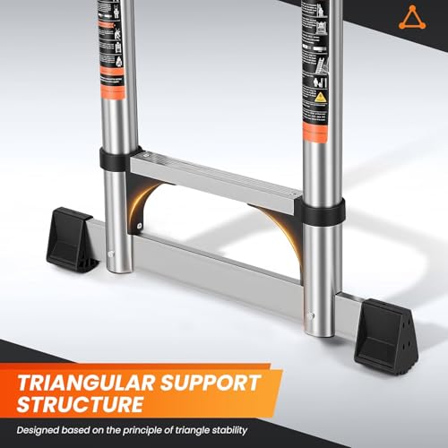 Escalera Telescópica Tipo A,Escalera Extensible de Aluminio Compacto de 5M, Escalera Telescópica Portátil para Autocaravana para Viajes al Aire Libre Con Barra Estabilizadora,Capacidad de 150KG