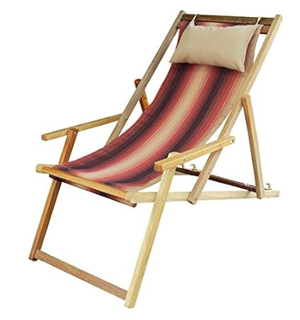 Hangit Easy Deck Wooden Recliner Chair For Home (Terracota Stripes)