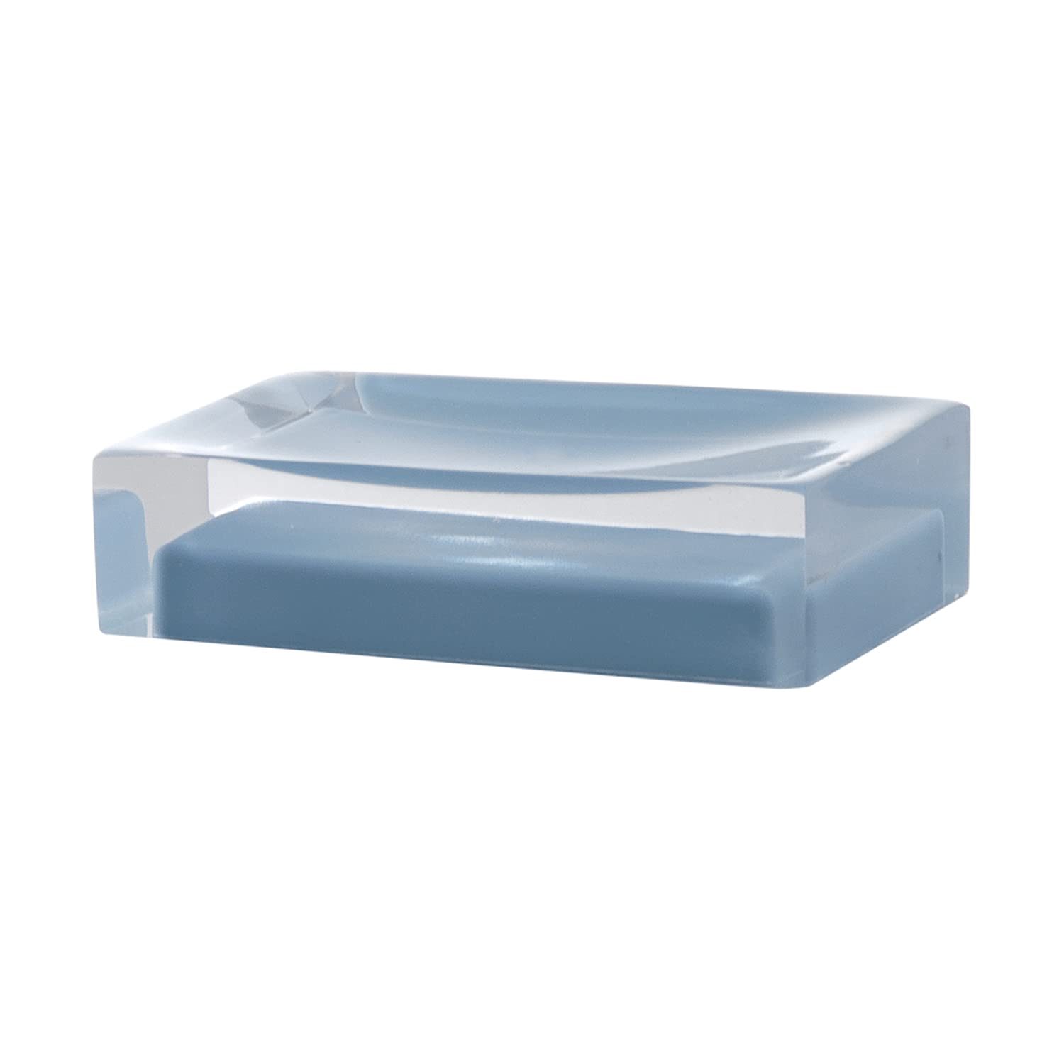 Gedy Auckland Soap Dish, Dimensions and Weight: 3 x 11 x 7 cm & 0.15 kg, Solid Soap Holder in Transparent Resin, Light Blue Finish, R&D Design, Handmade, 2 Year Warranty