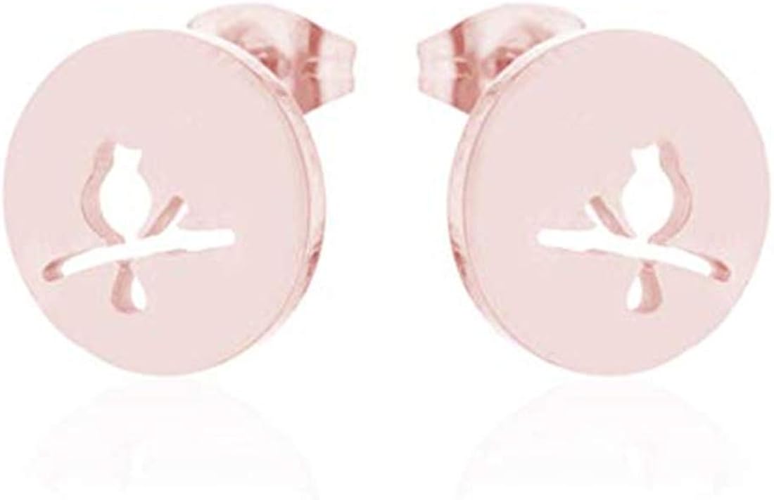 Pendientes de oro rosa con diseño de pájaros pequeños y huecos, para