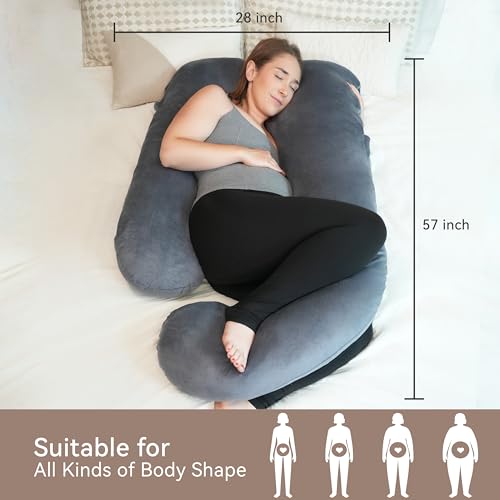 PinkFroggie Pregnancy Pillows, Soft U-Shape Maternity Pillow with Removable Cozy Velvet Cover-Full Body Support Pillows for Adults Sleeping-Pregnancy Must Haves