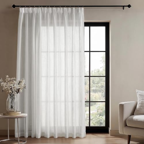 Deconovo Gardinen mit Kräuselband Voile Durchsichtig Vorhang Halbtransparent Dekoschal Vorhänge Kinderzimmer Leinenoptik Wohnzimmer