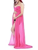 Saslax Maternity Split Front Sheer Chiffon Maternity Gown Maxi Bridesmaid Dress for Photos Shoot