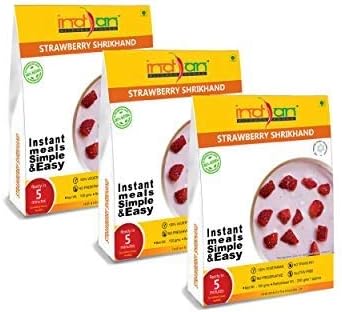 Indian Kitchen Foods Freeze Dried Gluten-Free Ready to Eat Strawberry Shrikhand | Instant Vegetarian Meal - Each Rehydrated Wt. 200 gm (Pack of 3)