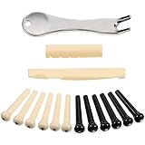 TecUnite Acoustic Guitar Bridge Pins Puller Pulling Remover Extractor Tool with Guitar Saddle Nut and 12 Pack Guitar Bridge Pins