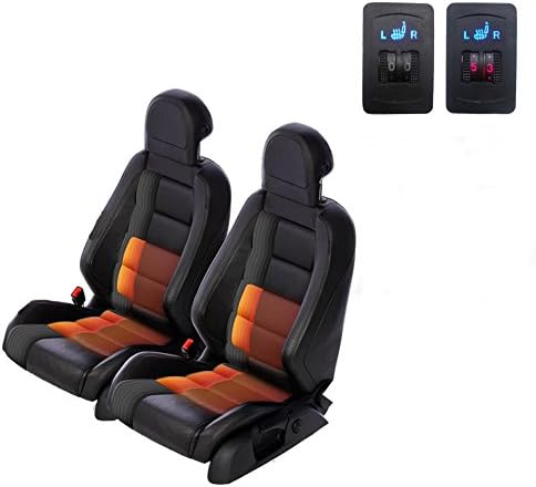 Motosupply 2 Seats 4 Pads 12V Universal Carbon Fiber Pattern Seat Warmer Covers Heated Seat 1 Dial 5 Level Switch