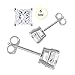 Noureda 14K White Gold Stud Earring Aprx 3 Carat Total Weight, 6mm Each Princess Cut Simulated Diamond Earring. Set on Prong Setting & Friction Style Post