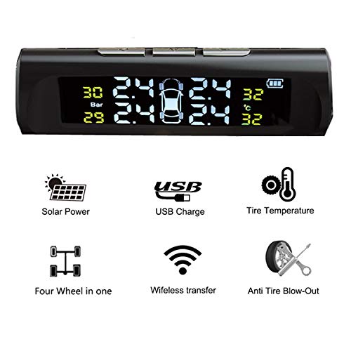 NCElec Tire Pressure Monitoring System for Motorcycle Car RV Trailer TPMS Tire Pressure Monitor System Solar Wireless Alarm System with 4 External Sensors