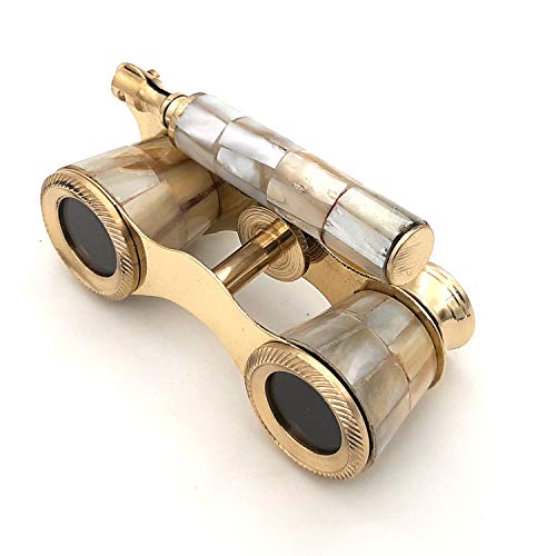 REPLICARTZ Mother of Pearl MOP Inlaid Brass Opera Binocular Brass Finish Collectibles Gift Silver Spy Glass