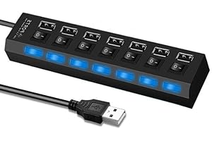 High Speed 7-Port USB 2.0 Adapter with Multi Port Socket for Power on/Off, Suitable for laptops/USB Drives/Tablets, Black