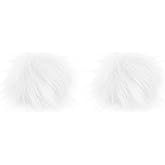Happyyami 2Pcs DIY Faux Fur Fluffy Pompoms Ball Fur Fluffy Pom Pom Balls for Knitting Crafts Hats Shoes Scarves Keychains Gloves Charms 8-9CM (White)