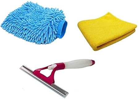 KITCHENGRAM Microfibre Cleaning Cloth - 30 cm x 30 cm + Micro Fiber Gloves +Type Cleaning Brush Glass Wiper.(Color as per availiabilty)