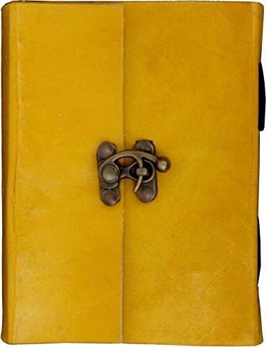 SR MART Handmade Leather Diary Leather Journal Notebook For Office/Home/Craft/Art Use With Lock (6 Inches) (Yellow)