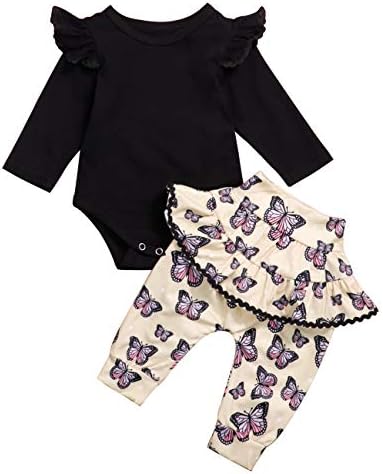 Newborn Baby Girls Clothes Ruffle Romper Floral Bodysuit Harlan Pants Toddler Girl Outfit Set