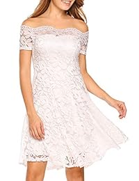 ACEVOG vestido de noche, formal, de hombro descubierto, manga corta, encaje, para mujer