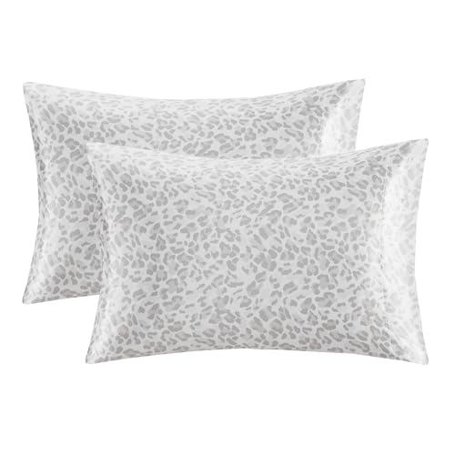 Madison Park Essentials Satin-Kissenbezüge für Haar und Haut, luxuriös weich, seidig mit natürlichem Glanz, kühl anzufassen, knitterfrei, maschinenwaschbar, 2-teiliges Standard-Set mit grauem
