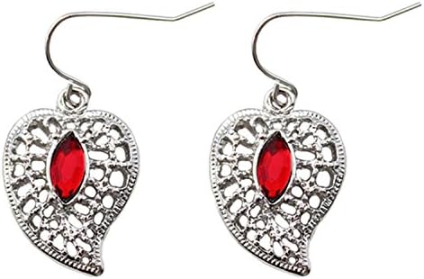 Silver &amp; Red Color Leaves Heart-Shaped Alloy Earrings 3.3cm - ER240
