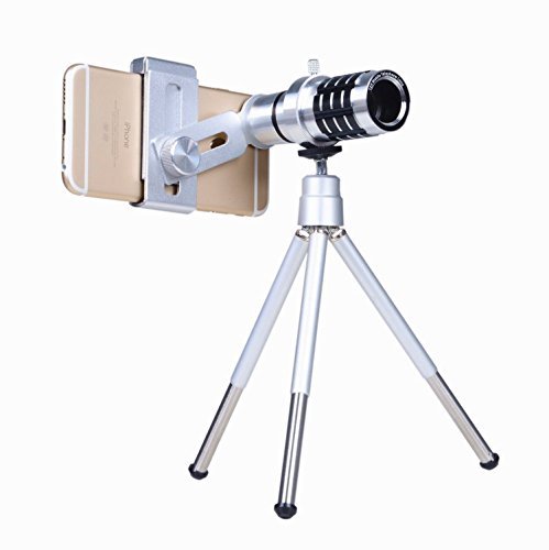 Phone Camera Lens Kit 12x Optical Zoom Universal Smartphone Telephoto Telescope Lens with Tripod Sliver (12x lens + tripod)