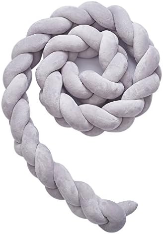 Scarlephoo home Foruinvent Hand Woven Braided Nursery Crib Bumper Knot Pillow Cushion Protector for Baby Cot gray