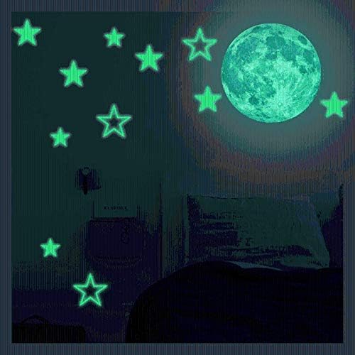 Yuyeran Kids Glow in The Dark Stars & Moon Wall Stickers Night Luminous Wall Decal Stickers for Room Bedroom Decoration