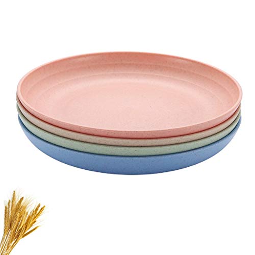 Ymeibe Wheat Straw Plates 4-Pack Reusable Lightweight Unbreakable Degradable Plates Healthy BPA Free Microwave Safe Plates (L/7.8'')