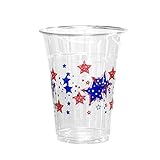 50 Count Disposable Plastic Printed 16-Ounce Party Cups, Patriotic Stars