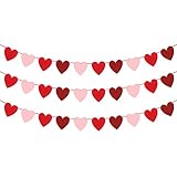 Felt Heart Garland Banner - NO DIY - Valentines day Banner Decor - Valentines Decorations - Anniversary, Wedding, Birthday Party Decorations - Red, Rose Red and Light Pink Color, for Home Office Decor