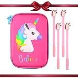 Pencil Case, EVA Pen Pouch Box Stationery with Compartments for Girls Kids School Students + 4 Gel Ink Pens