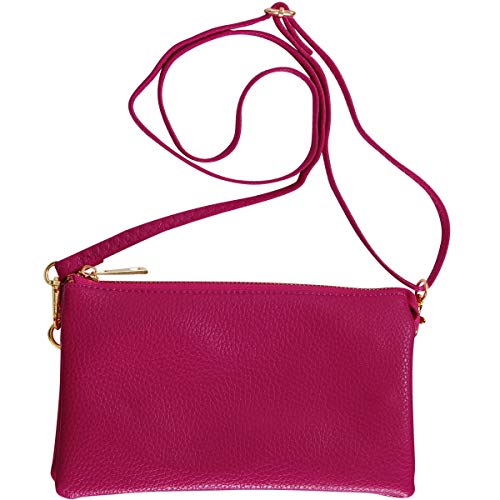 Humble Chic Vegan Leather Small Crossbody Bag or Wristlet Clutch Purse, Includes Adjustable Shoulder and Wrist Straps, Berry, Raspberry, Magenta, Dark Pink, Fuchsia - Thumbnail 5
