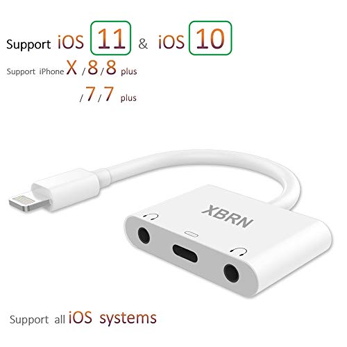 XBRN 3 in 1 Phone Headphone Adapter, 3.5 mm Headphone Jack Adapter Dual Aux Audio and Charge Splitter Cable Connector Compatible iPX/8/8 Plus/7/7 Plus - Thumbnail 2