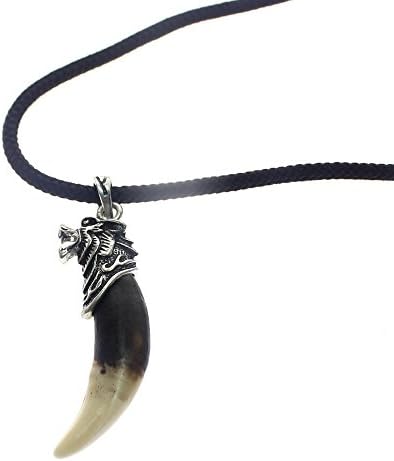 ZONGAO Brave Man Wolf Tooth Necklace Pendant for Man Boy Features Black tooth