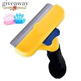 Iapetus Pet Grooming Brush and Tool for Dogs, Self Cleaning Slicker Brush for Short to Long haired Pets with Safety Blade, Pet Deshedding Tool (Long hair, Medium)