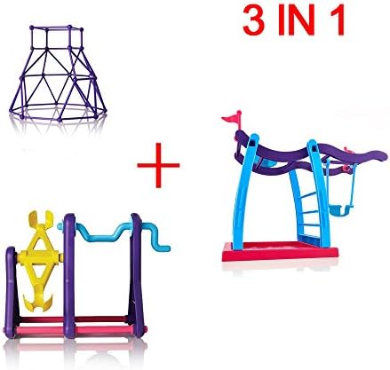Set of 3 Finger Monkey Playset Baby Monkey Swing Set + Monkey Seesaw + Purple Jungle Gym Climbing Stand by Arute