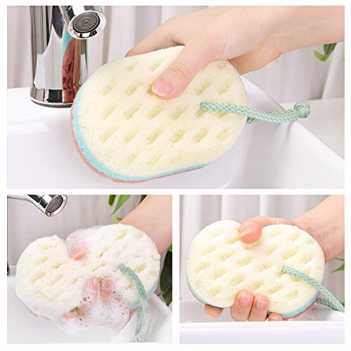KECUCO 2 Pack Soft Bath Sponge for Women, Men, 100% All Natural Fiber Body Sponge, 3 Colors & Extra Large Size XL with Fine, Soft, Rich Foam (Children/Kids)