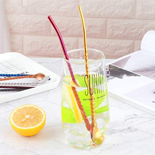 GuDoQi 6 Pack Drinking Spoon Straws 8.5 inch Stainless Steel Reusable Mixing Twisted Straws Spoon Suitable for Coffee Milkshake (Rose Gold) - Thumbnail 7