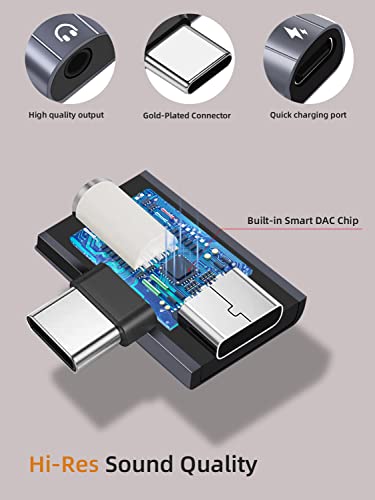 USB C to 3.5mm Headphone and Charger Adapter, 2 in 1 USB C to 3.5mm Aux Headphone Jack with 60W PD Fast Charging Dongle Compatible with Galaxy S22/S22 Ultra/S21/S21+/S21 FE/A53, Google Pixel 5/4/4XL