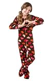 Big Feet Pjs Kids Footed Onesie Chocolate Brown with Hearts Footed Pajamas