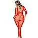 LOVELYBOBO Womens Fishnet Long Sleeve Bodystockings 2-Pack Striped Lingerie Bodysuits Tights Plus Size (Black+Red)