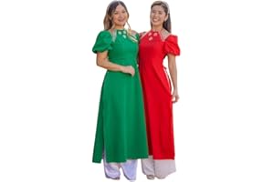 CuteSass Sparkle Puffy Sleeve Ao Dai Set | Pre-made Modernized Vietnamese Ao Dai | Women Ao Dai with Pants | Lunar New Year