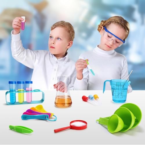 AM ANNA Kids Experiments Science Kit with Lab Coat, Scientist Costume Role Play Tools Educational Learning Set,Scientist Costume Dress Up and Role Play Toys Gift for Boys Girls Kids