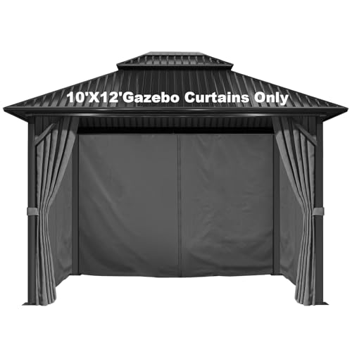 Gazebo Curtains 10'x12' Waterproof, Universal Replacement Privacy Curtain, 4-Panels Sidewall Curtains with Zipper for Patio, Garden and Backyard (Only Curtain) (Grey-1, 120W x 144L inch (4 Panels))