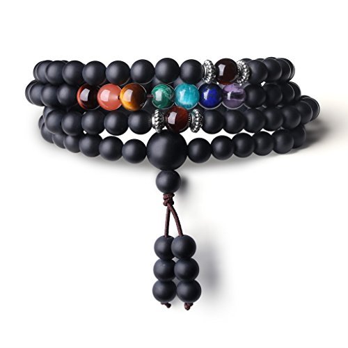 COAI 108 Japa Mala 7 Chakra Onyx Stone Wrap Bracelet Necklace — image 1